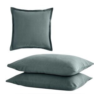 Quince European Linen Euro Sham - Ocean 26x26 and 2 King Pillowcases NWT